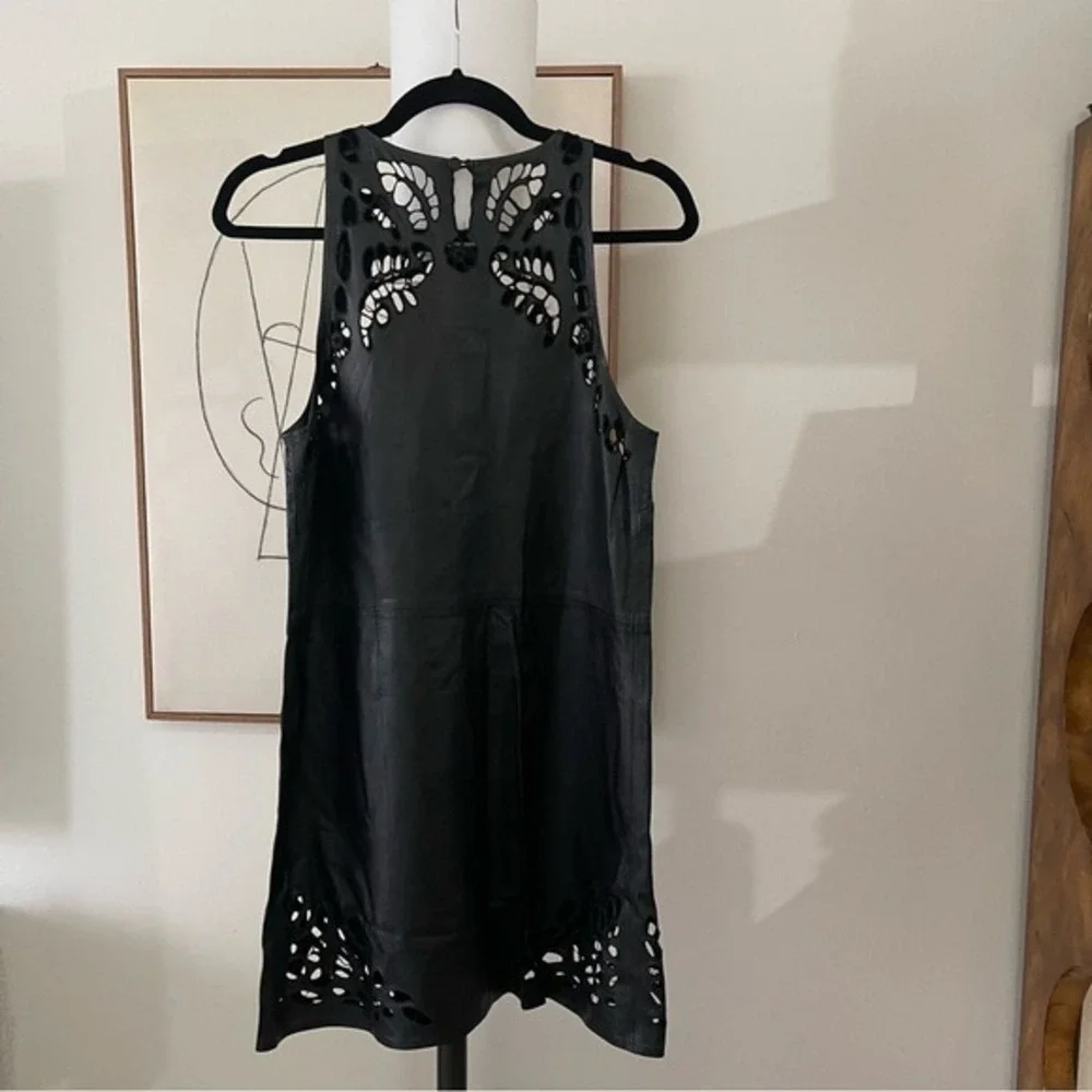 Shakuhachi leather Embroidered shift dress‎ Black Size medium